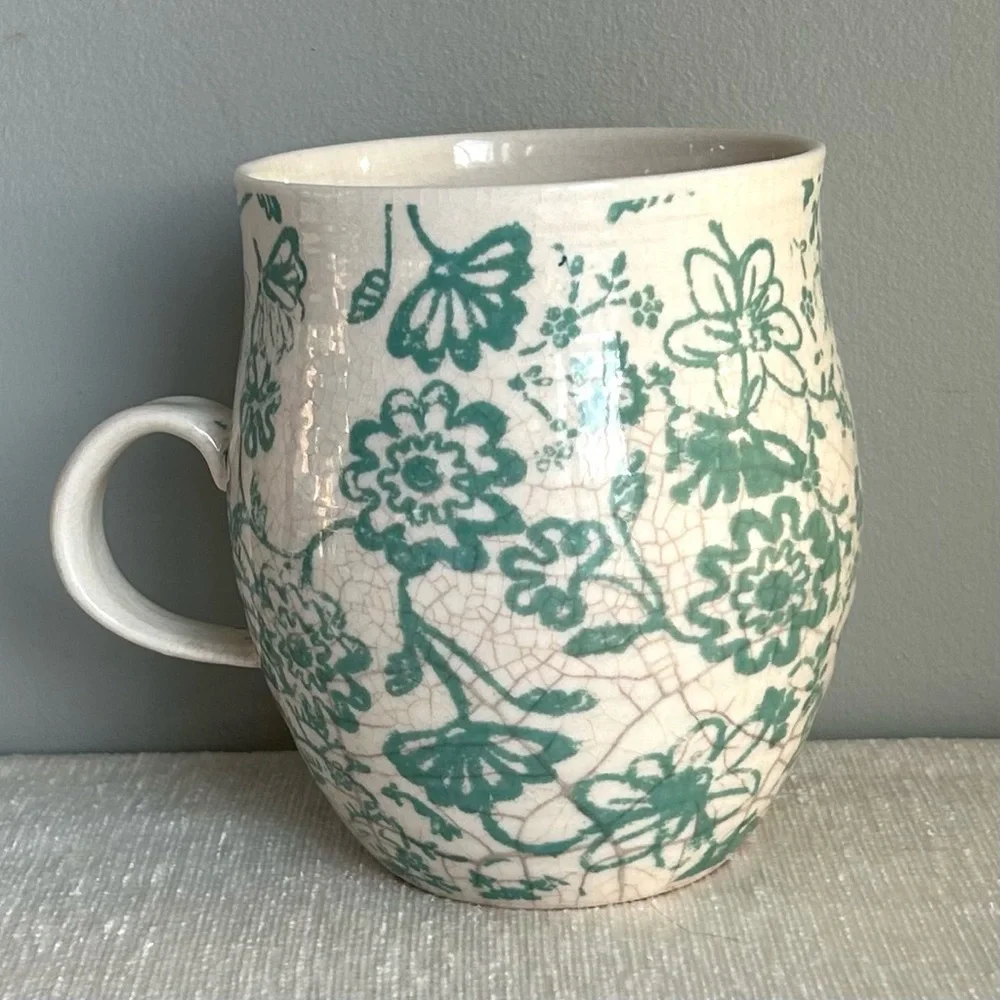 ANTHROPOLOGIE porcelain d floral handmade mug - Picture 2 of 6